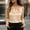 Beige, variant on Women's Clothes Tops Long Sleeves Cream Plus Size Solid Satin Round Neck Long Sleeve Shirt