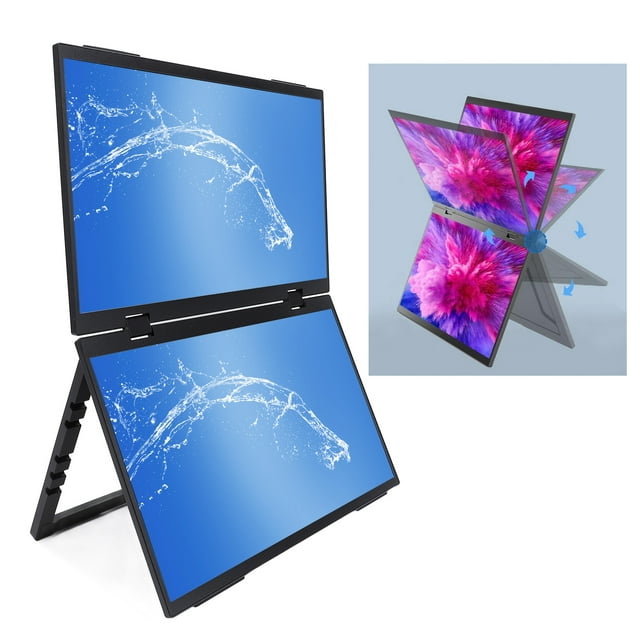 Dual Laptop Screen Extender, 15.6 Inch 1080P IPS LED Laptop Monitor Display, Portable Type C Folding Screen Extender for Phone PC Game Console, Plug and Play