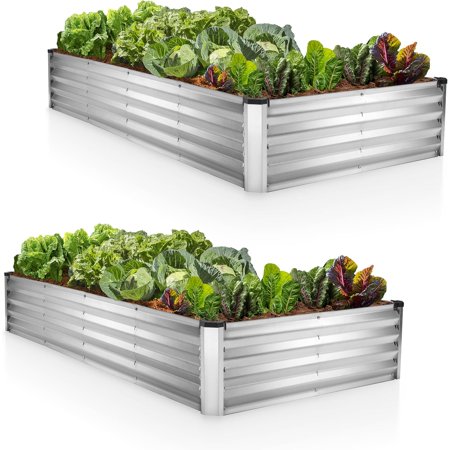 Galvanized Raised Garden Beds Outdoor // 6×3×1 ft (2-Pack) Planter Raised Beds for Gardening, Vegetables, Flowers // Large Metal Garden Box // Patented Tool-Free Design (Silver)