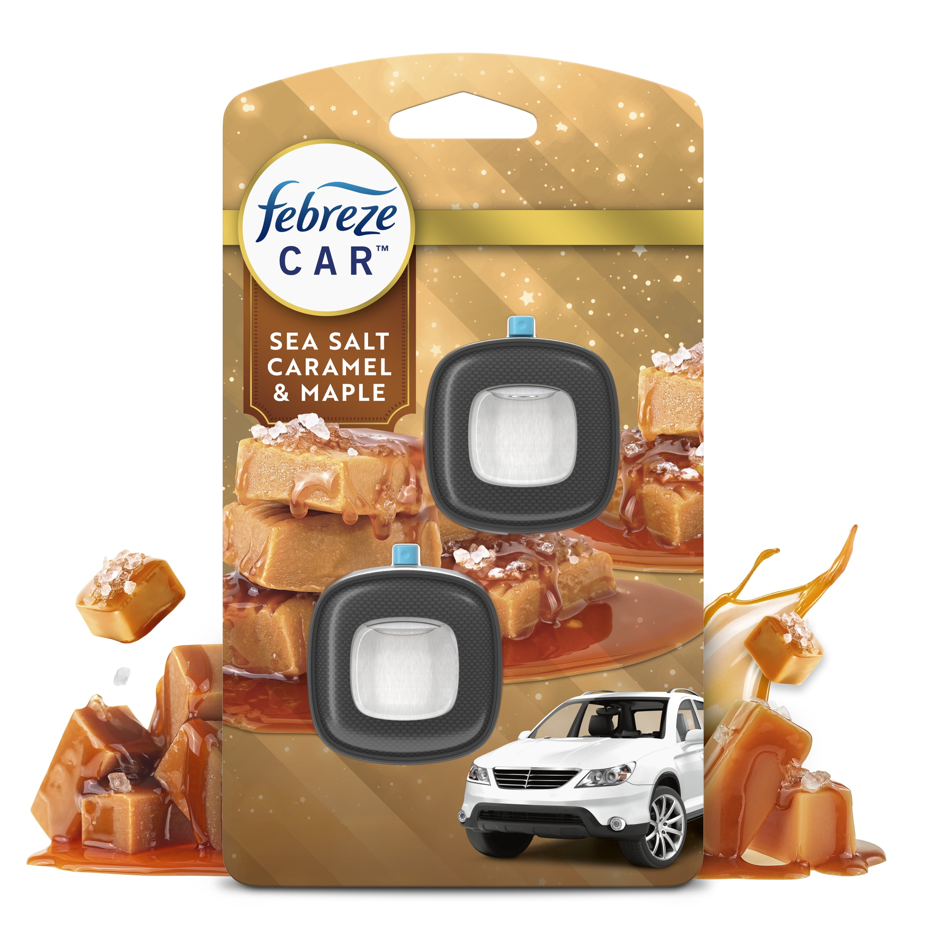 (4 pack) Febreze Car Air Freshener, Odor-Fighting Car Vent Clip, Sea Salt Caramel & Maple, 2 Count
