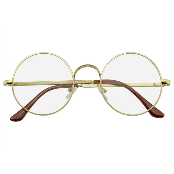 Emblem Eyewear - Retro Vintage Classic Round Metal Clear Lens Glasses w/ CASE
