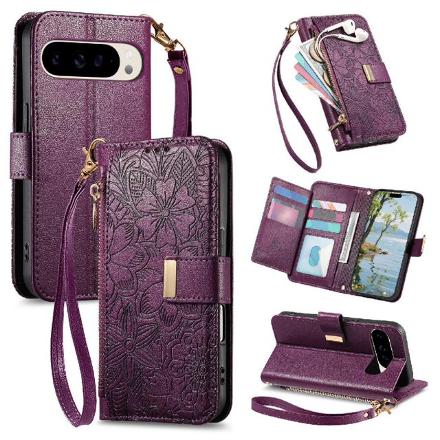 Flip Case for FOXDOCK Google Pixel 10 Pro Floral Embossed Gift Choice Kickstand Viewing Wallet Function Full Protection