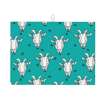

Dish Drying Mat Modern Cartoon Goat Head White Highly Absorbent Microfiber Drying Mat Kitchen Counter or Sink Drawer Liner 18x24 Kitchen Drying Mat Coffee Mat Kitchen Essentials