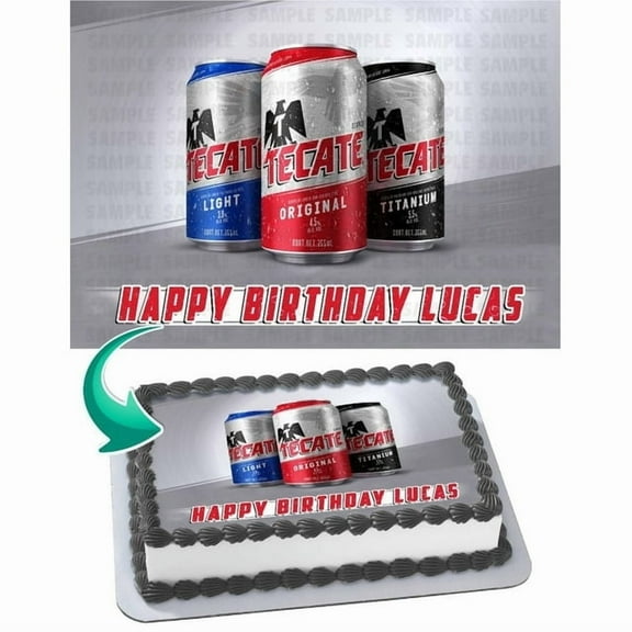 SugarMeLicious Tecate Beer Cake Image Topper, Personalized 1/4 Sheet Birthday Cake Banner for Parties, Edible Cake Image Topper