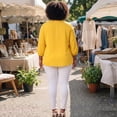 thumbnail image 4 of Agnes Orinda Women's Plus Size St. Patrick's Day Tops Work Round Neck Ruffle Chiffon Blouse Office Top 1X Yellow, 4 of 6