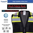 thumbnail image 4 of ProtectX 6 Pockets High Visibility Zipper Front Safety Vest with Reflective Tape Strips, Lightweight & Solid Front Mesh Back, ANSI/ISEA Certified Class 2, Black - Large, 4 of 7