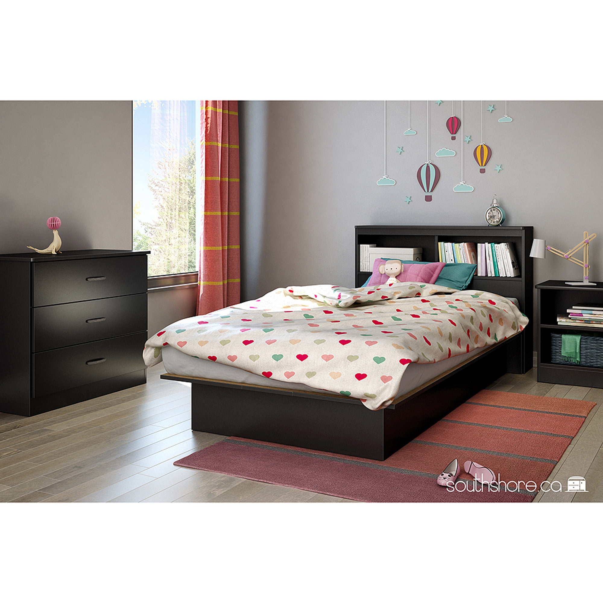 South Shore Smart Basics Twin Bookcase Headboard Pure Black Walmart Com Walmart Com