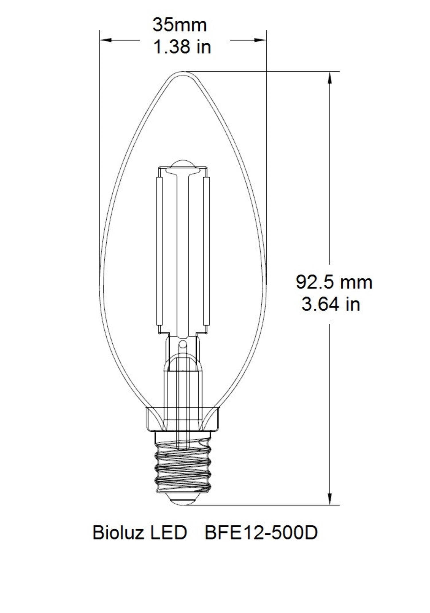 Bioluz LED 60W Candelabra Dimmable Filament LED 2700K Warm White E12 Base