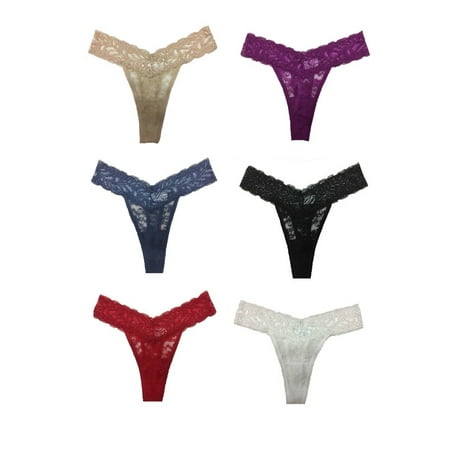 Women's Lace Thong Panties (6 Pack) BK5029 L