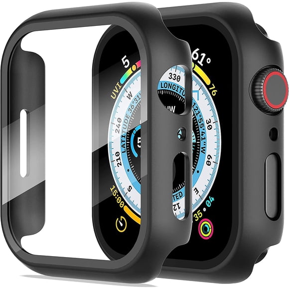 Yanonmyfd 2 Piezas Funda para Apple Watch Series 6/5/4/SE 3/SE 2/SE 40mm Protector Pantalla Vidrio Templado Incorporado,HD Protección Completa PC Dura Estuche Protective Case,Negro,40mm