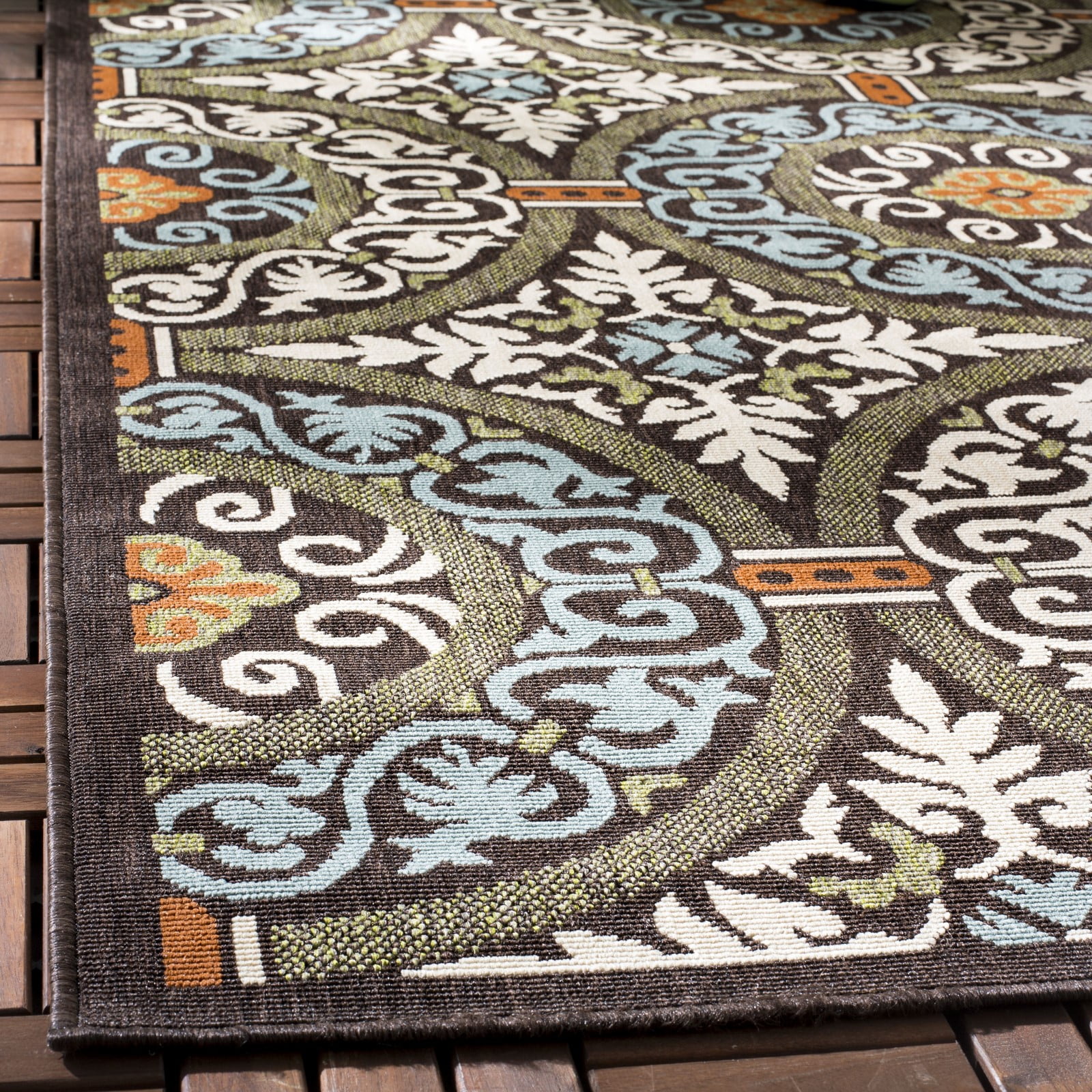 SAFAVIEH Veranda Durga Geometric Indoor/Outdoor Area Rug, 2' x 3'7", Chocolate/Aqua