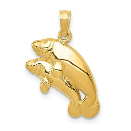 - 14k Yellow Solid Gold Double Manatee Pendant for Necklace