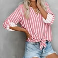 thumbnail image 2 of Lmnyox Women's Striped Long Sleeve Shirts Lightweight V Neck Button Down Blouse Summer Causal Tops, 2 of 7
