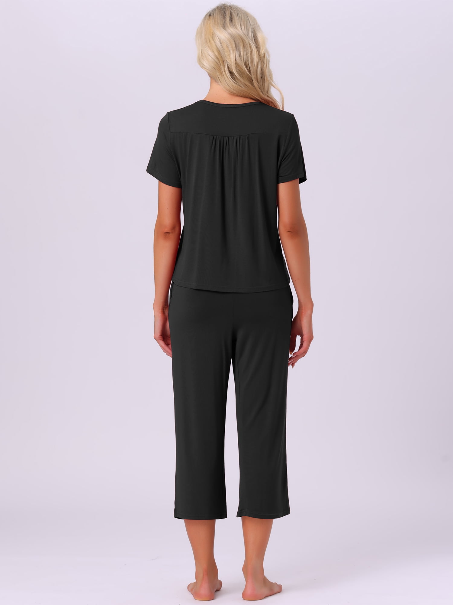 DARING DIVA Capri Pajamas Set Button Up Sleepwear V Neck 2 Piece Pjs XL Black