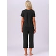 thumbnail image 4 of DARING DIVA Capri Pajamas Set Button Up Sleepwear V Neck 2 Piece Pjs XS Black, 4 of 7