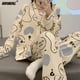 thumbnail image 2 of Elizabeth Duck-Conjunto de pijamas japoneses para mujer, ropa de dormir de algodón de manga larga, con cuello en V y solapa, para Otoño e Invierno, 2 of 4