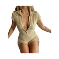 thumbnail image 2 of KOMOO Short Sleeve Jumpsuit for Women Bodycon V Neck Buttons Rompers Shorts Collar One Piece Bodysuit Overall, 2 of 9