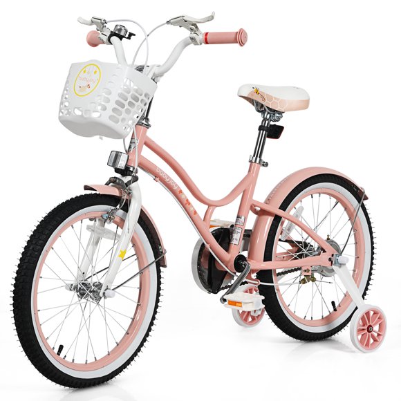 Patiojoy Vélo pour Enfants de 18 Pouces avec Roues Stabilisatrices Amovibles et Siège Ajustable, Vélo Freestyle pour Tout-Petits, Rose