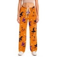 thumbnail image 5 of Halloween Pajamas for Women Funny Halloween Party Graphic Soft Lounge Bottom Trousers Elastic Waist Drawstring Holiday Women's Sleepwear Orange S, 5 of 7