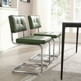 thumbnail image 3 of ONEVOG 19.3'' Mid-Century Modern Dining Chairs Set of 2, Faux Leather Cantilever Kitchen Chairs with Chrome Legs for Kitchen Dining room, Green, 3 of 9