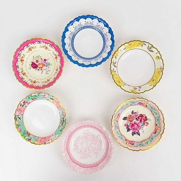 BalsaCircle 24 Assorted Vintage Floral Dessert Salad Paper Bowls Scalloped Edge Party Events Decorations