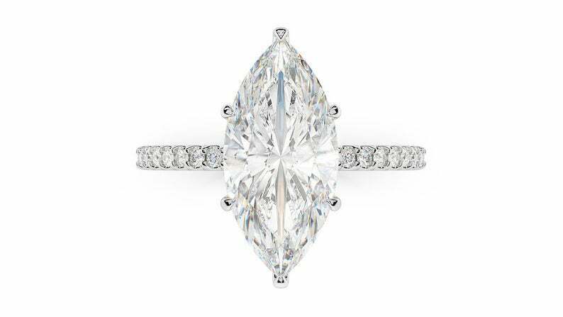 HeartsAndYou Hidden Halo Engagement Ring for Women 1.5ct Marquise Cut Moissanite 18k White Gold Over Silver
