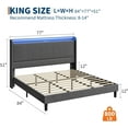 thumbnail image 2 of King Size Bed Frame with Charging Station and LED Lights, Modern Platform Bed with Wooden Slats, Upholstered Headboard, No Box Spring Needed, Easy Assembly, Grey, 2 of 7
