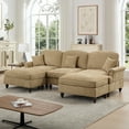 thumbnail image 2 of Newest Classic Comfy Modular U Shape Sectional Sofa Couch, Flared Arms, Removable Ruffles Pleats Skirts, Spindle Legs,Upholstered Chenille Deep Seat Sofa, Movable Ottomans,Light Coffee, 2 of 20