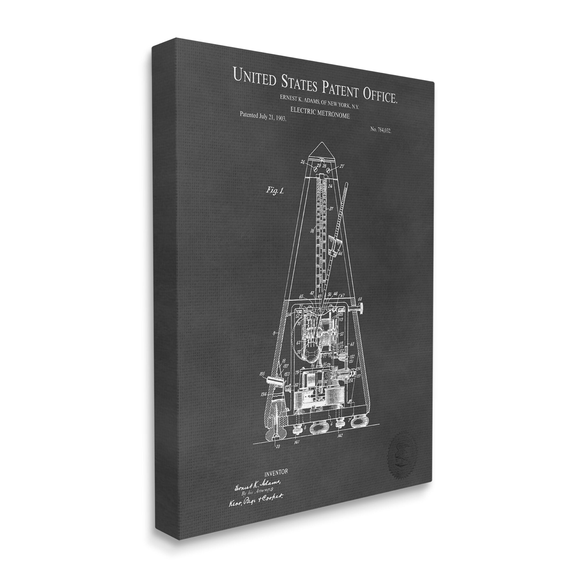 Stupell Industries Detailed Tech Electric Metronome Patent Blueprint Diagram Canvas Wall Art, 24 x 30, Design by Karl Hronek