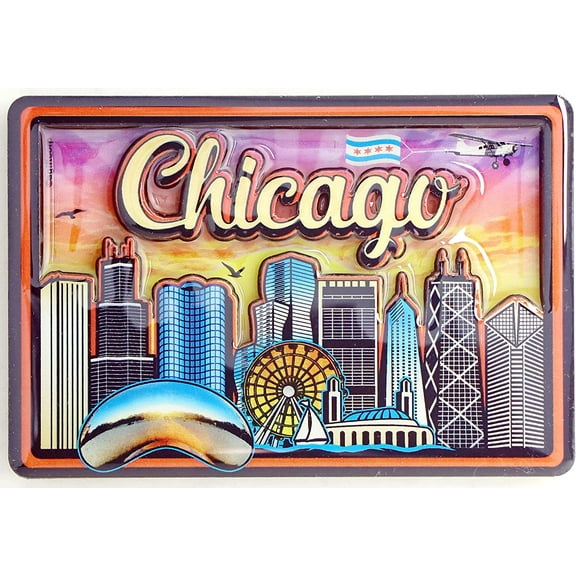 Chicago Illinois Skyline Dual Layer MDF Fridge Magnet 2.25" x 3.5"