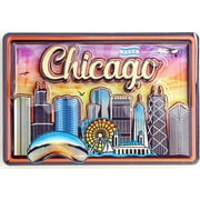 Chicago Illinois Skyline Dual Layer MDF Fridge Magnet 2.25" x 3.5"