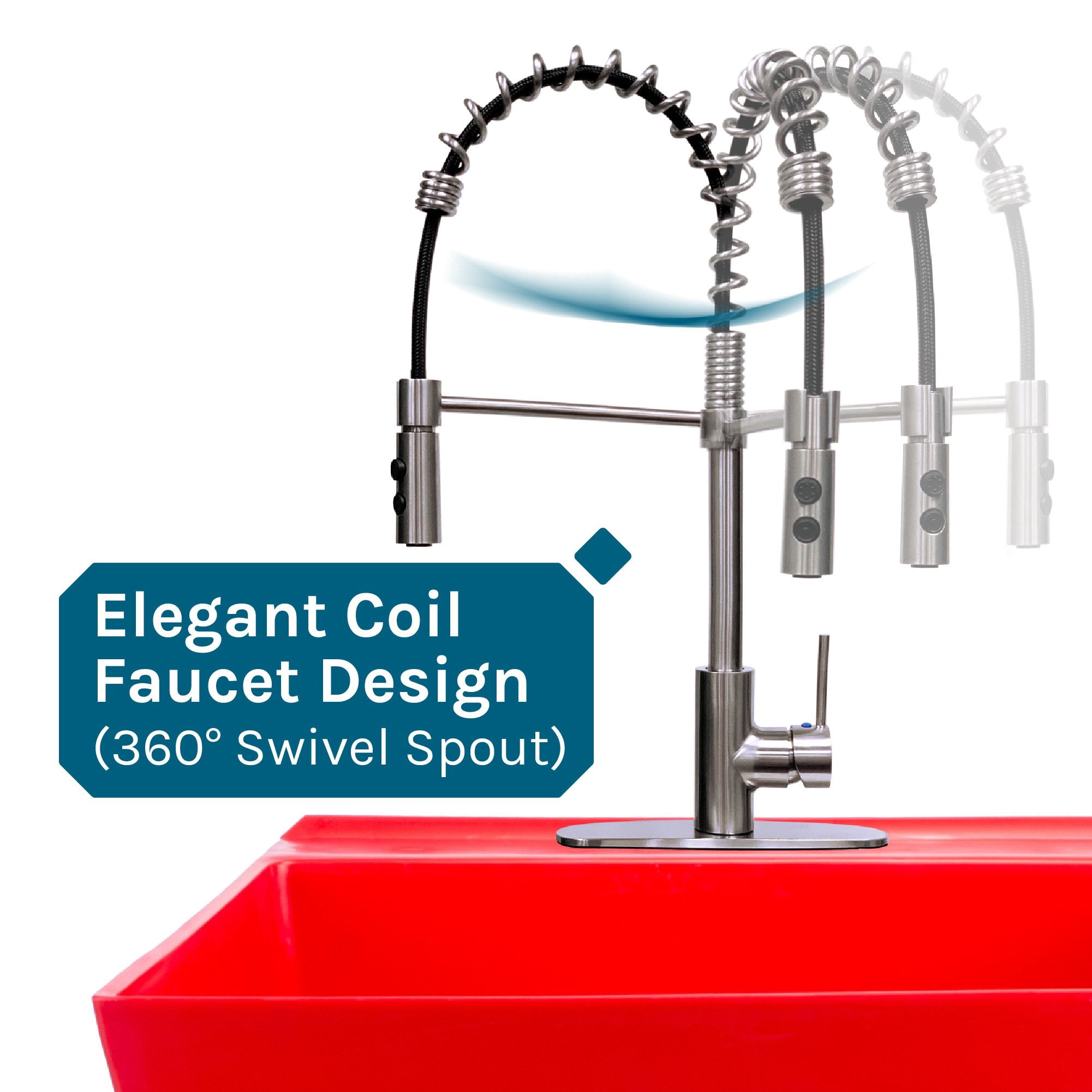 Tehila Utility Sink with Stainless Finish Coil Pull-Down Faucet 19 Gallon - Red