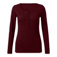 thumbnail image 4 of Tittly T Shirts for Women Tshirts Shirts Womens V Neck Shirts Long Sleeve Solid Button Down Basic Tops Tees Womens T Shirts Gym Clothes for Woman Wine M, 4 of 4