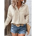 thumbnail image 2 of Women'S Clothing, Shirts for Women, Trendy Women's Long Sleeve Blouses V-Neck Lace Hollow Out Shirt for Casual and Wear, 2 of 5