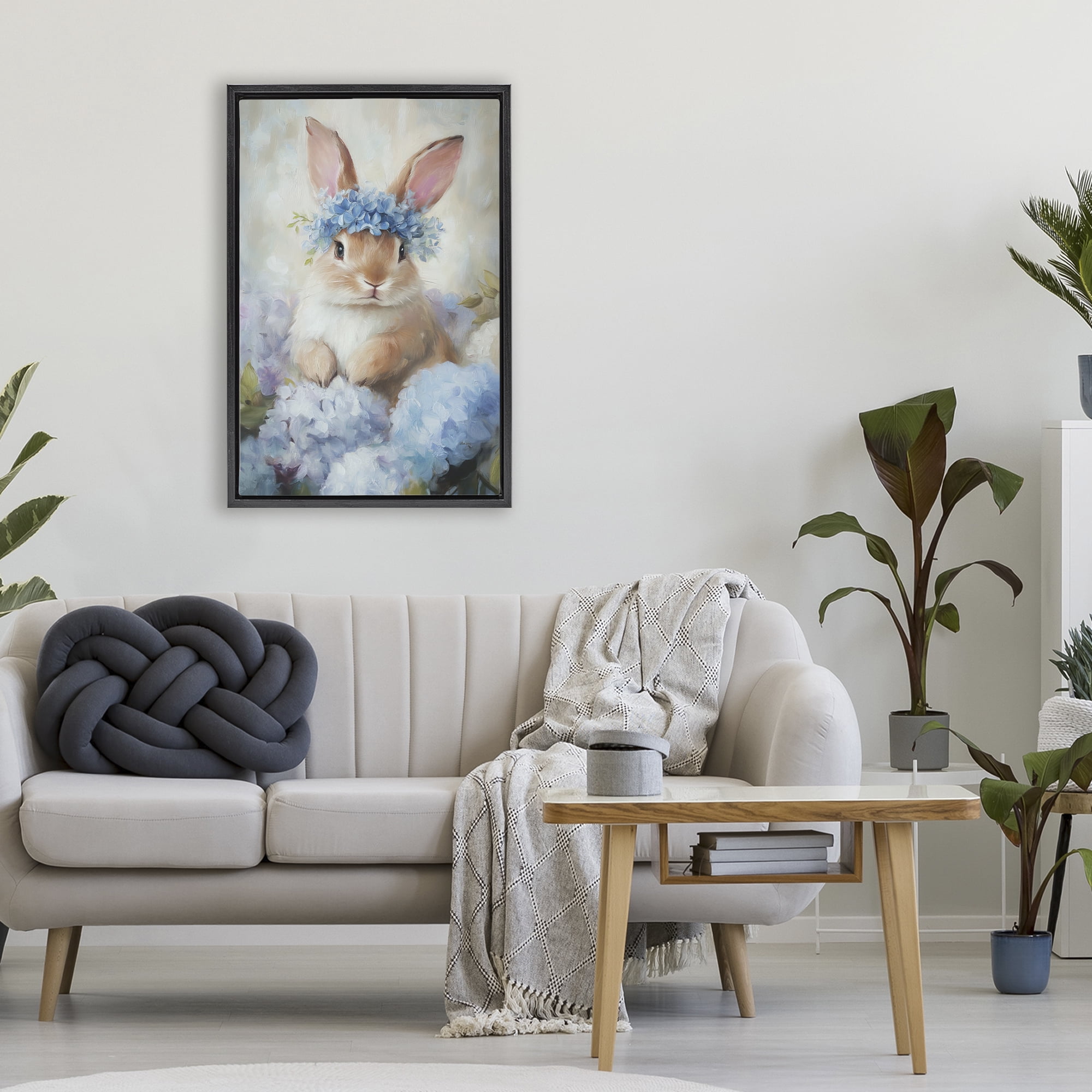 Stupell Industries Bunny In The Blossoms Black Framed Floater Canvas Wall Art, design by Tina LeCour
