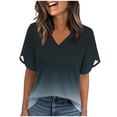 thumbnail image 2 of Womens Tops Under $10 Gradient Tops for Women Split Short Sleeve Summer Loose V Neck Business Casual Shirts Dressy Going Out Blouse Navy XL, 2 of 6