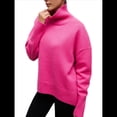 thumbnail image 3 of Suéteres de Cuello Alto para Mujer, Corte Holgado, para Otoño e Invierno. Rosa Roja L, 3 of 10