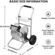 Giraffe Tools Stainless Steel Garden Water Hose Reel Cart with Wheels Heavy Duty