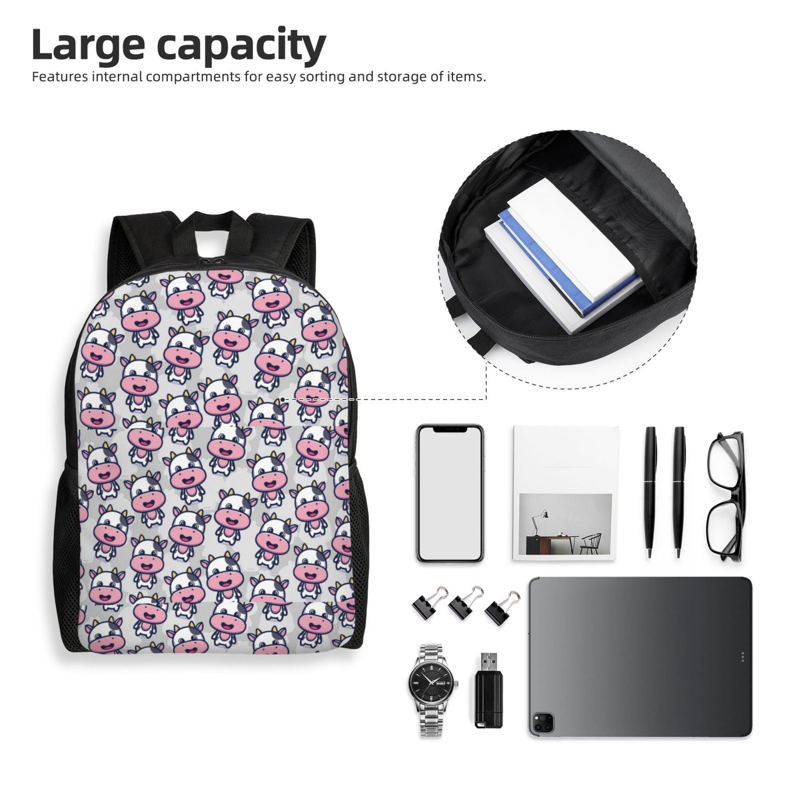 Ratiio Baby Cow Print Backpack with Padded 15-inch Laptop Sleeve- Spacious and Durable Daypack for Work and Travel