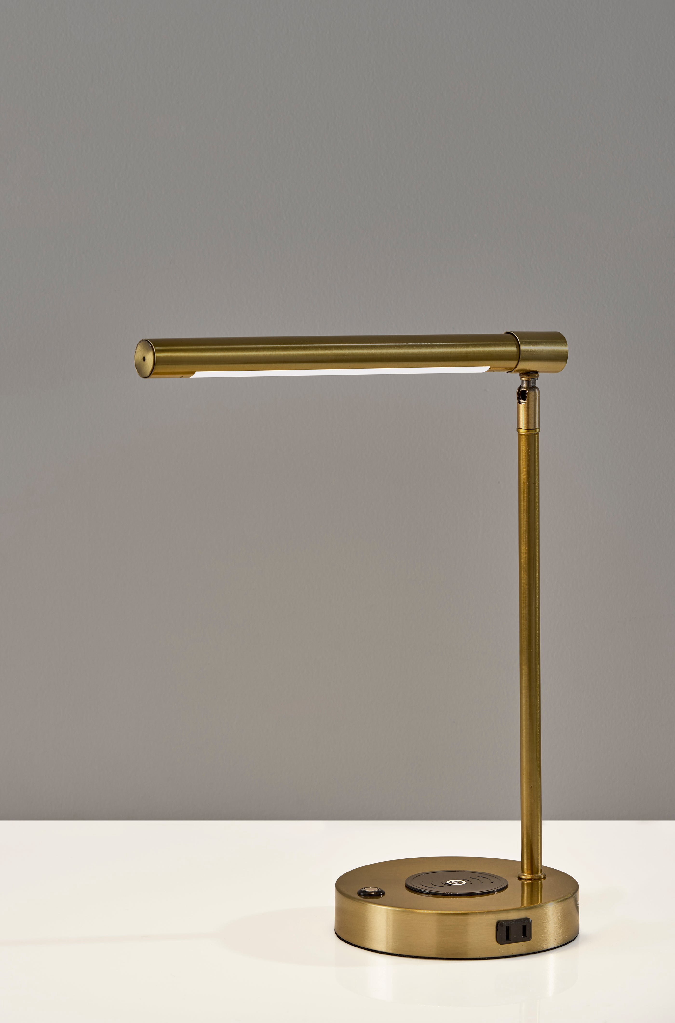 Adesso Dax 16-24" Wireless Charging AC Outlet & USB Port Touch Dimmer LED Brass Desk Lamp