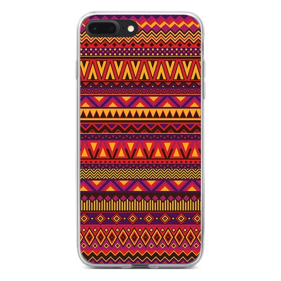 DistinctInk Clear Shockproof Hybrid Case for iPhone 7 PLUS / 8 PLUS (5.5" Screen) - TPU Bumper, Acrylic Back, Tempered Glass Screen Protector - Purple Red Yellow Tribal Print