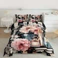 thumbnail image 2 of Manfei Retro Flower Floral Queen Comforter Set,Romantic Makeup Pergume Bedding Sets,Pink Black Blue Bedding Comforter Set For Princess,Microfiber Bedroom Decor Reversible,3pcs, 2 of 8