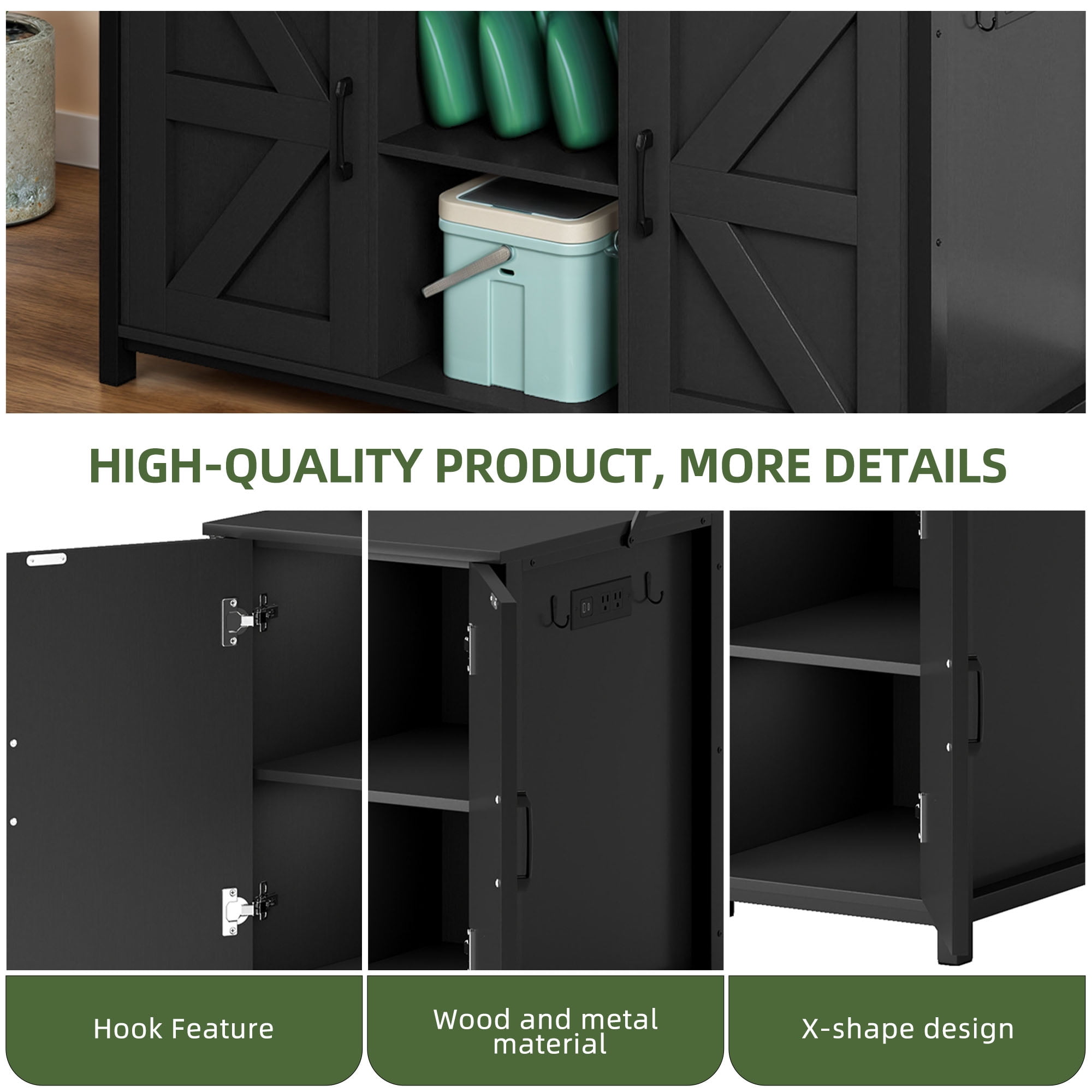 Uforic 120 Gal Fish Tank Stand w Shelf and Cabinet, 1100 Lbs Capacity, Power Outlets, Metal, Black