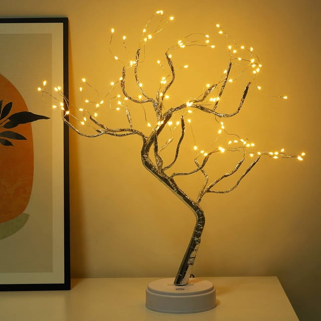 Lámpara OURBAOFU, lámpara de árbol de bonsái de 20 pulgadas, 108 LED, batería USB
