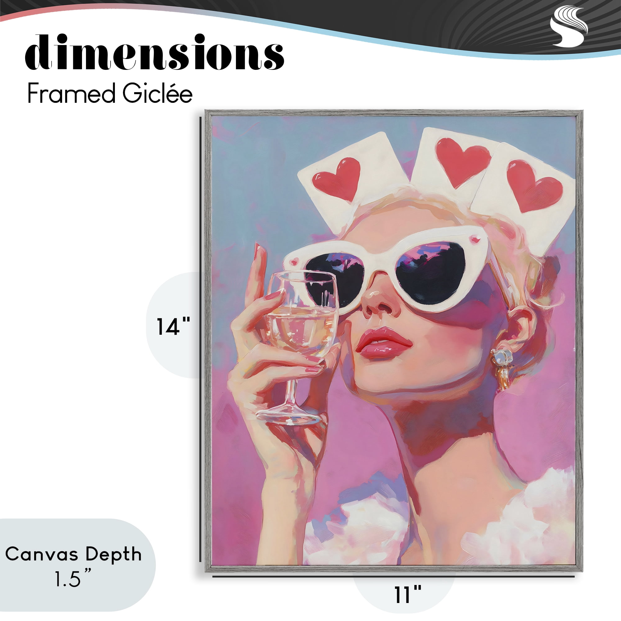 Stupell Industries Queen of Hearts Retro Glam Gray Framed Giclee Art, design by The Prints Vibe