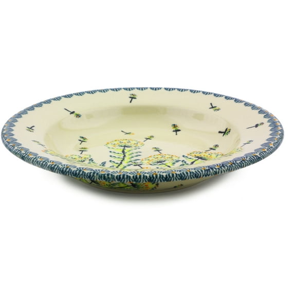 Polish Pottery 9¼-inch Pasta Bowl (Yellow Dandelions Theme) Hand Painted in Boleslawiec, Poland   Certificate of Authenticity