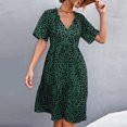 thumbnail image 4 of Vestido de punto con cuello en V y volantes con estampado de manga corta de verano sexy informal a la moda para mujer Pompotops ghjkhdj15891, 4 of 9