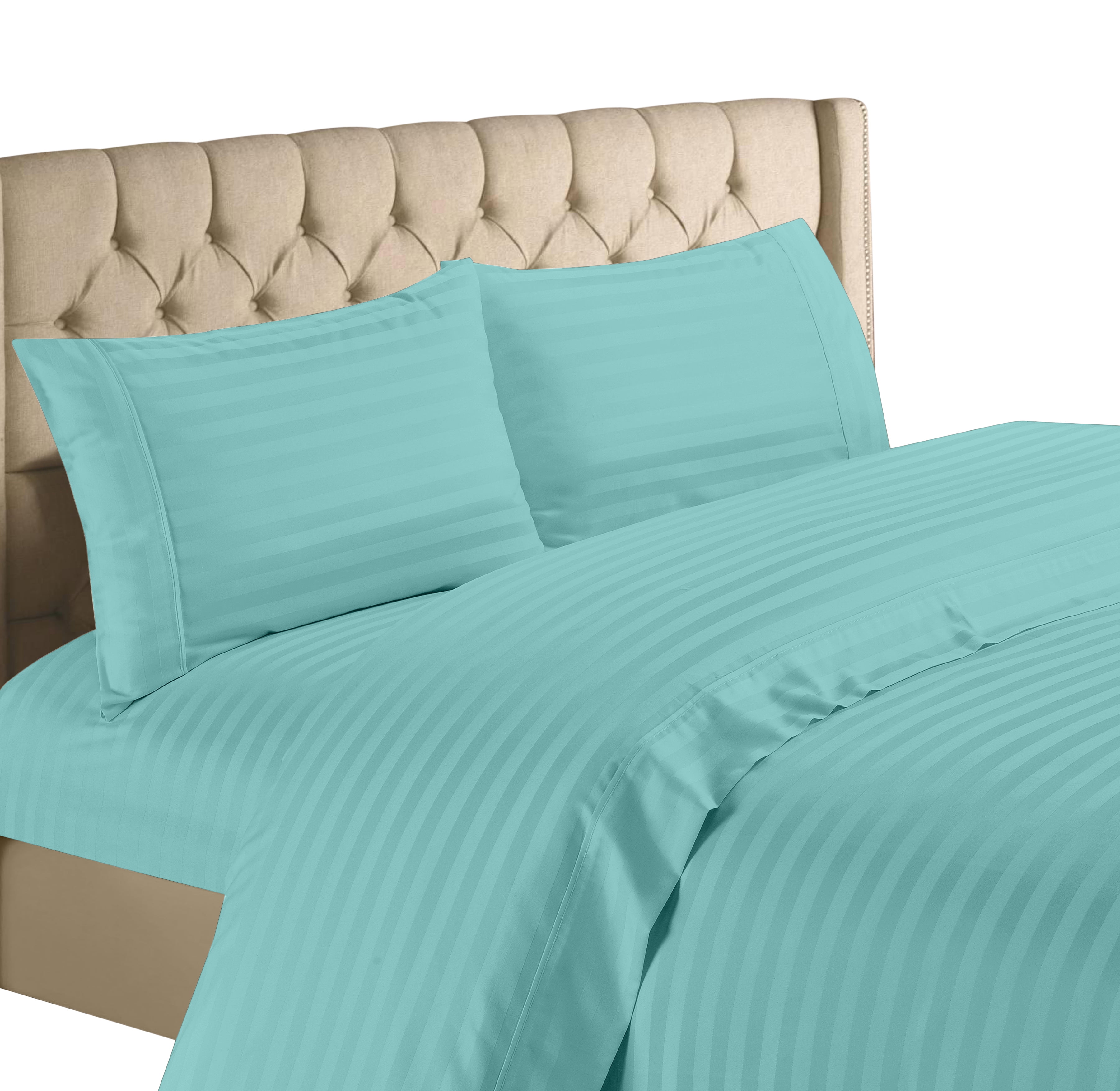 King Egyptian Cotton 800TC Bed Full Sheet Set Stripes Twin Aqua Blue 
