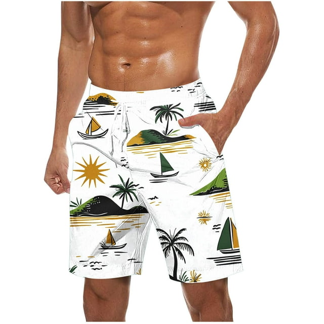 Pantalones Cortos para Hombre de Cintura Elástica con Bolsillos Pantalones de Playa de Impresión Casual, Poliéster Ligero de Moda para la Primavera Verano Al Aire Libre Y el Uso Diario