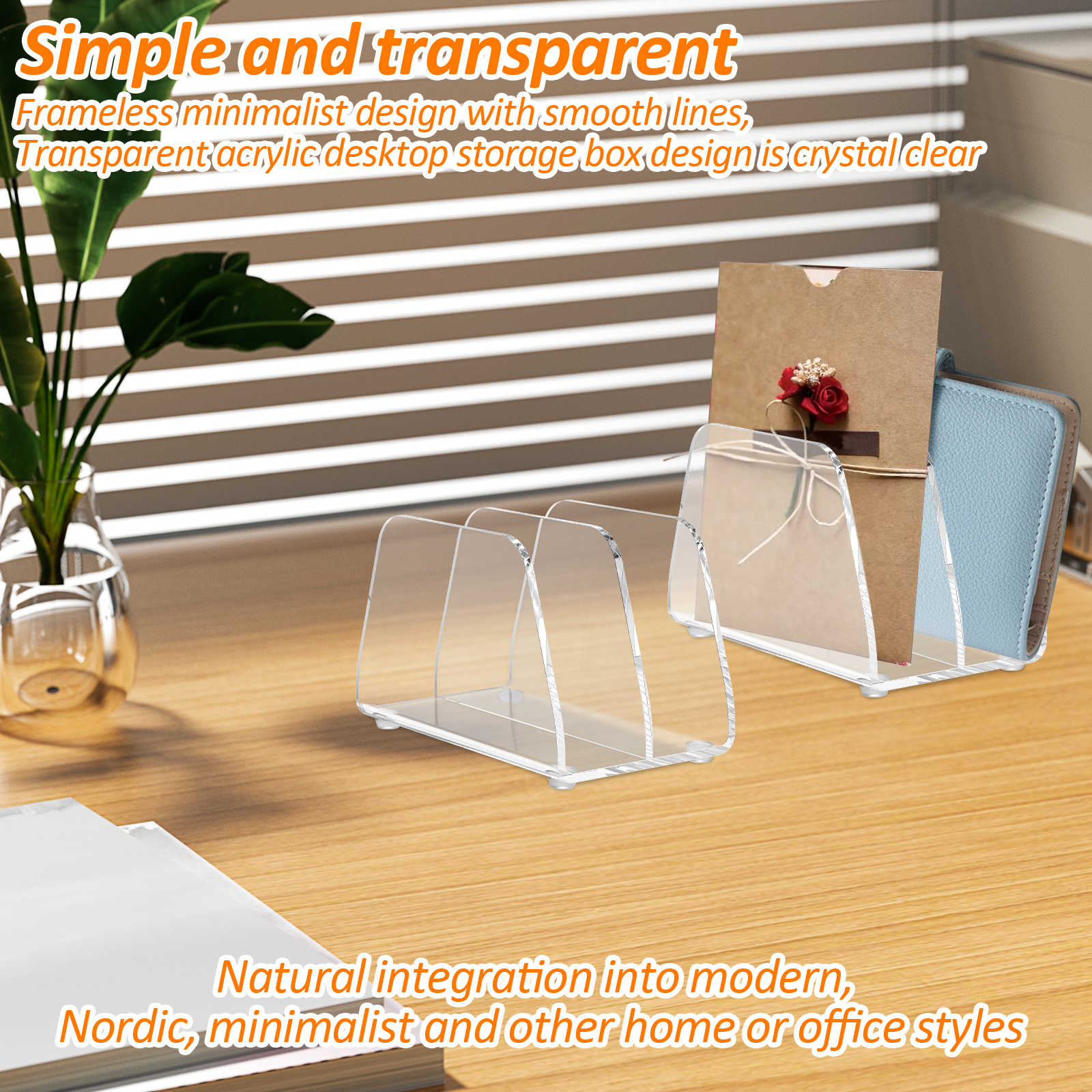 FKSZLL 2 Pcs Acrylic Mail Sorter Desktop Organizer Holder, 2 Compartments Clear Desk Organizer File Envelope Letter Storage Holders for Desk for Office, Home, Desk Organization